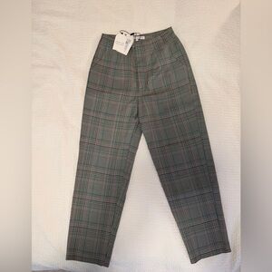 NWT English Factory Women’s High Waist Check Green Grey Pants S